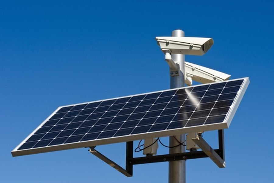 CCTV cameras on a solar powered pole